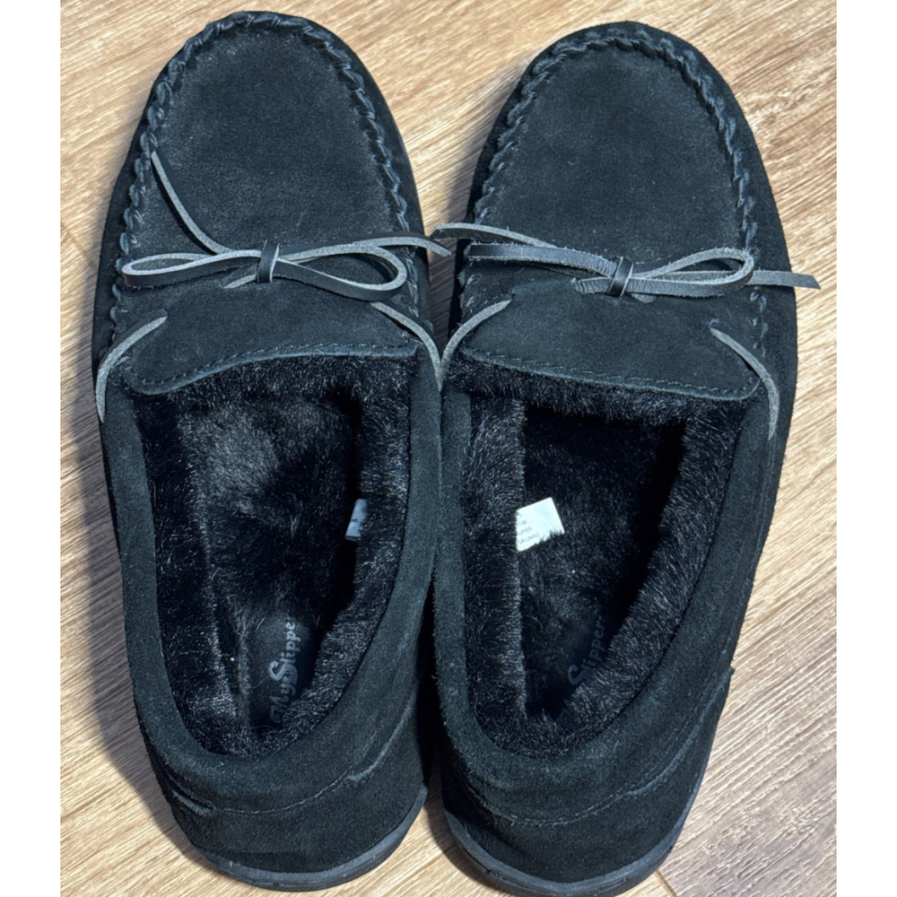 My Slippers My Pillow Unisex Sz 10 Black Moccasin Slippers Suede Excellent Cond.